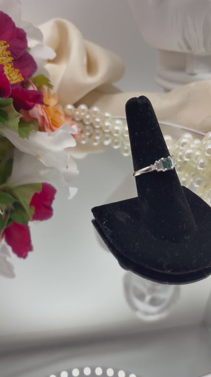 Pirineu Lagoon Tourmaline , Moissanite Majesty Ring in Rhodium Over Sterling Silver