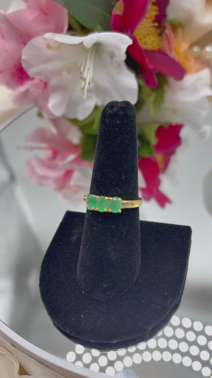 Premium Kagem Zambian Emerald , Moissanite Trilogy Ring