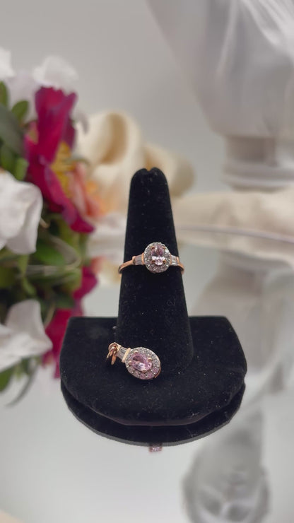 Narsipatnam Pink Spinel, White Zircon Halo Ring and Pendant in 18K Vermeil RG Over Sterling Silver