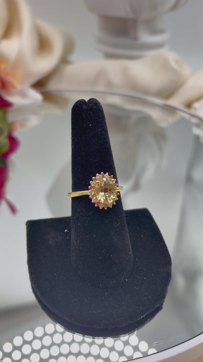 Premium Brazilian Heliodor, Multi Gemstone Flame Blossom Ring in 18K Vermeil YG Over Sterling Silver